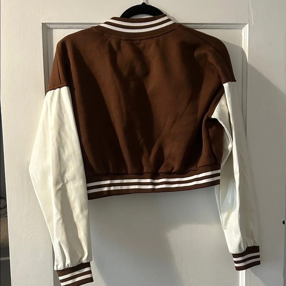 Forever 21 Brown and White Cropped Varsity Jacket - Picture 2 of 2